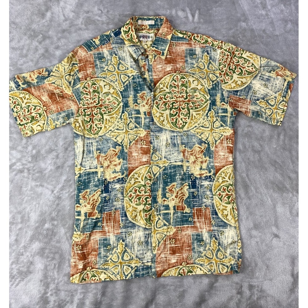 Campia Moda Hawaiian Shirt Mens Small Aztec Print Floral Tropical Beach Summer